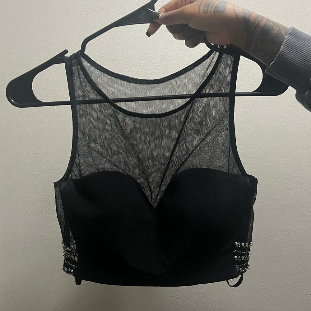 Two piece set. Cropped top with mesh & beads. Beaded skirt. Top and skirt size 1